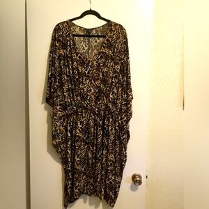 Animal, print, mid dolman sleeve, v-neck, adjustable, drawstring, waist, dress.